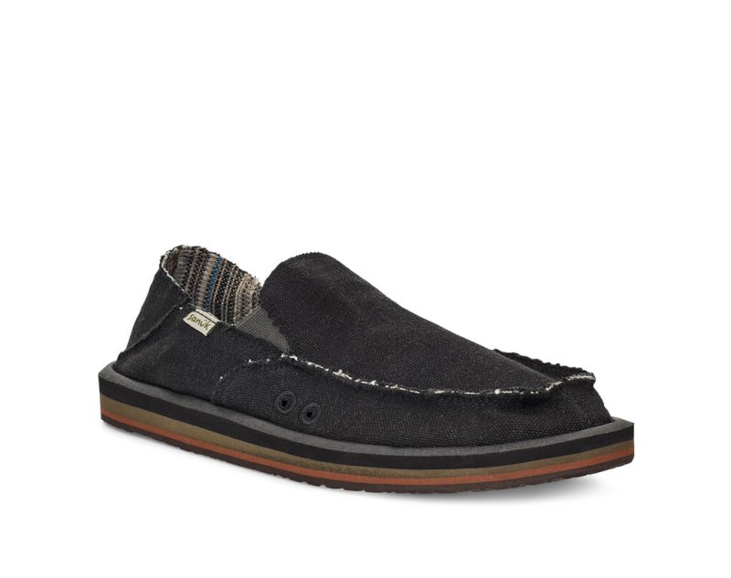 Sanuk Vagabond Soft Top Hemp Collapsible Heel - Sanuk Shoes Mens Black - Philippines NLCJYK612